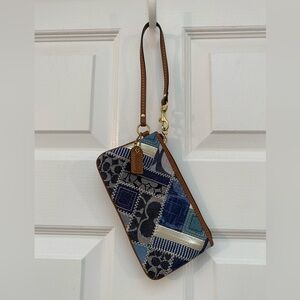 RARE Coach Patchwork Wristlet in Blue Denim and Brown Leather NWOT